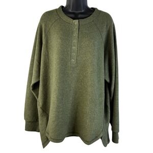 Zenana Womens Plus Sz 1X/2X Henley Top Olive Green Long Sleeve HT-2321X Raglan
